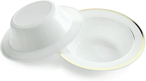 Miniatura 7 de Occasions - 40 piezas plateadas, bajo-plato, lonchera, cuencos (tazón) y platos, Vajilla, A2. Color blanco con borde dorado.