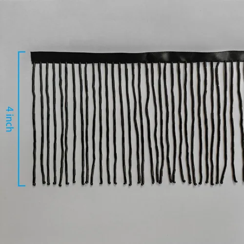 Miniatura 2 de Ribete de flecos con cuentas, cinta con borlas de 4 pulgadas de ancho, 1 yarda de largo para manualidades, decoración de ropa (negro)