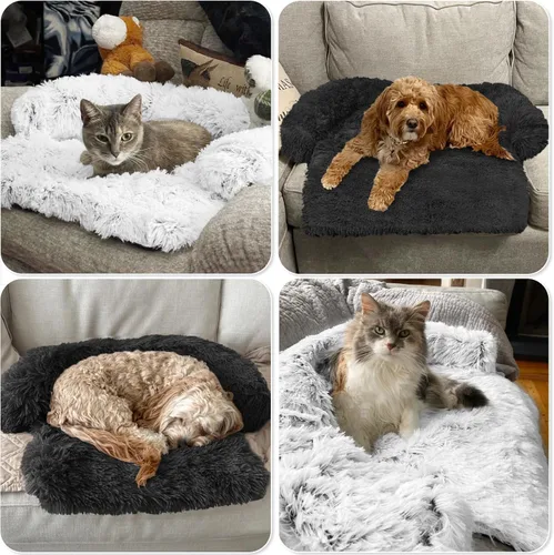 Miniatura 7 de Cama calmante para perro, tapete de felpa esponjosa para perros, protector de muebles con funda extraíble lavable para perros y gatos grandes, Gris