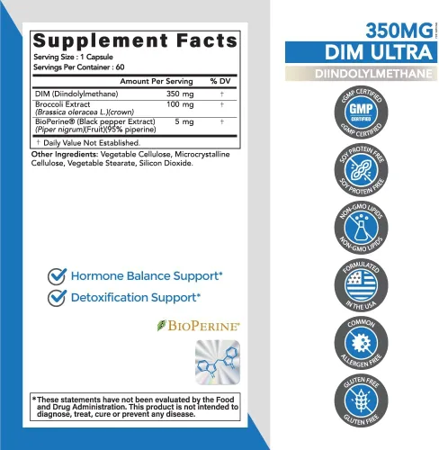 Miniatura 3 de Omvi Formulas DIM Ultra 350mg 60 Cápsulas con Extracto de Brócoli, BioPerine