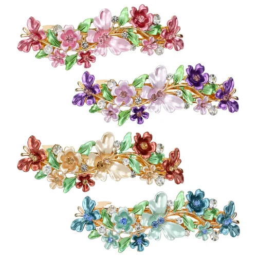 Miniatura 14 de inSowni Paquete de 4 Pasadores de Cabello Franceses de Metal de Lujo con Purpurina Brillante, Gemas Enjoyadas, Cristales con Diamantes de Imitación