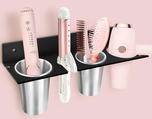 Organizador de herramientas para el cabello, soporte para secador de pelo con copas de acero a prueba de calor, organizador de tocador acrílico para