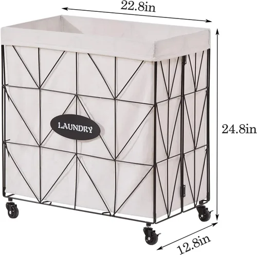 Miniatura 2 de Cesta plegable para la ropa sucia con ruedas, capacidad y forro extraíble, marco de metal resistente para almacenamiento y transporte de ropa
