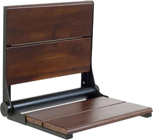 Miniatura 18 de Asiento de ducha de nogal, madera de contorno, banco plegable de montaje en pared para ducha interior, ADA Safety Aid, acero inoxidable 304, negro