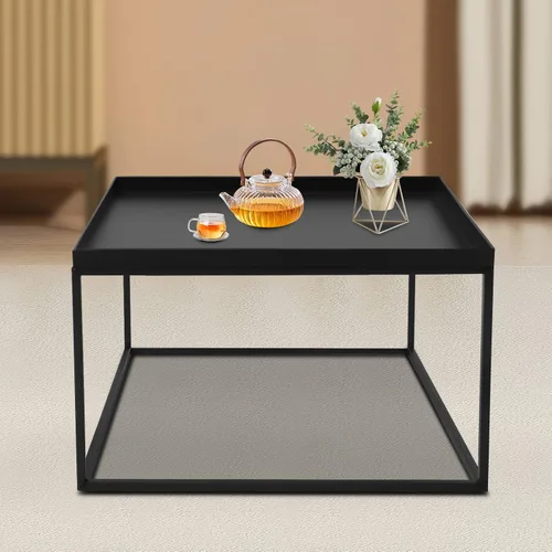 Miniatura 2 de DYRABREST Mesa auxiliar de metal de 2 niveles, estante de almacenamiento de 23.2 pulgadas, color negro, mesa auxiliar pequeña, mesita de noche, mesa