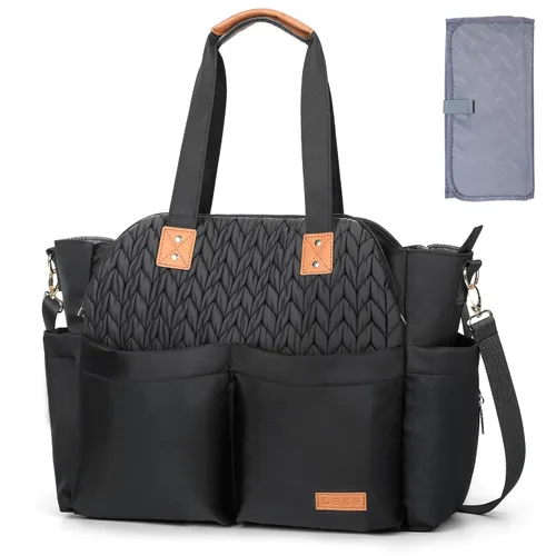 Lekebaby - Bolso para pañales para bebé - 17 bolsillos, gran pañalera de viaje con cambiador portátil, bolso cruzado para hospital y maternidad,