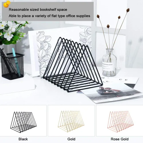 Miniatura 8 de Urban Deco Organizador de escritorio triangular, soporte para revistero de alambre de metal, 10 secciones, organizador de carpetas de archivos