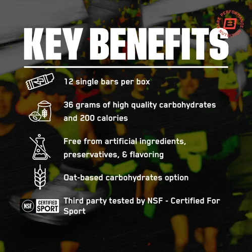Miniatura 4 de BARE PERFORMANCE NUTRITION Go Bar, barra de avena para entrenamiento de resistencia con 36g de carbohidratos y 200 calorías por porción, 12 barras