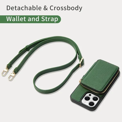 Miniatura 5 de ZVE funda tipo cartera bandolera para iPhone 13 Pro Max (6.7 pulgadas) y tarjetero con cremallera e interferencia de radiofrecuencia, monedero