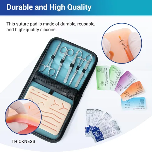 Miniatura 3 de Alcedo Kit de práctica de sutura para estudiantes de medicina, el juego completo incluye almohadilla de sutura regular duradera con heridas