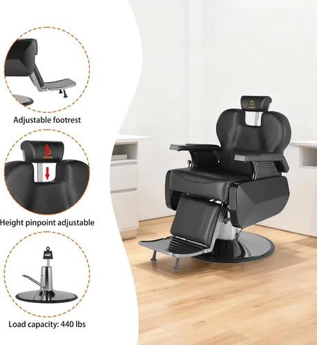 Miniatura 5 de Silla de peluquería hidráulica reclinable silla de peluquería sillas de peluquería silla de pelo 360 grados giratoria sillas de peluquería para Negro