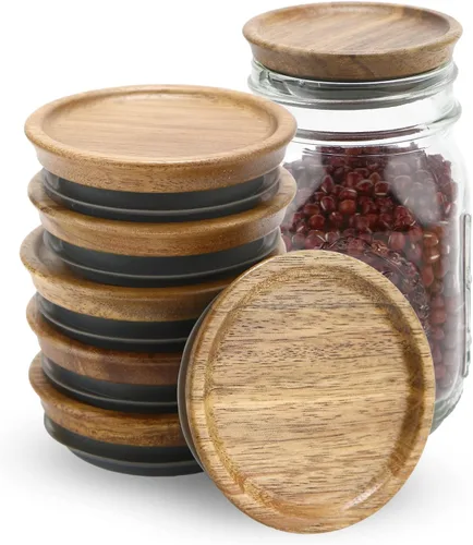 Miniatura 11 de Tapas para frascos de masón, tapas reutilizables para tarros de bambú de vidrio de grado alimenticio, sellado de silicona de material de grado Bambú