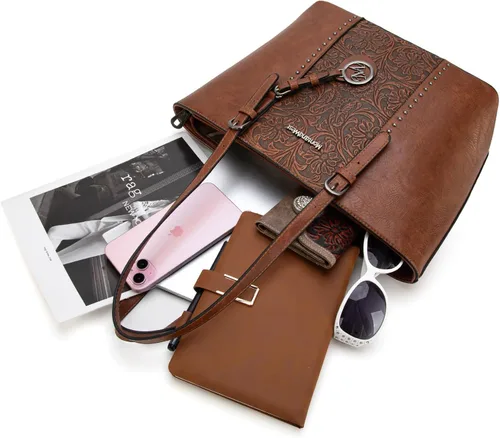 Miniatura 4 de Montana West Bolsa de mano para mujer, juego de bolso grande y bolsos de mano, colección en relieve, juego de 2 piezas