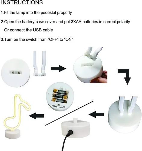 Miniatura 6 de GUOCHENG Letrero de neón con forma de notas musicales, luz nocturna LED de neón con batería y alimentada por USB, lámparas de iluminación creativas