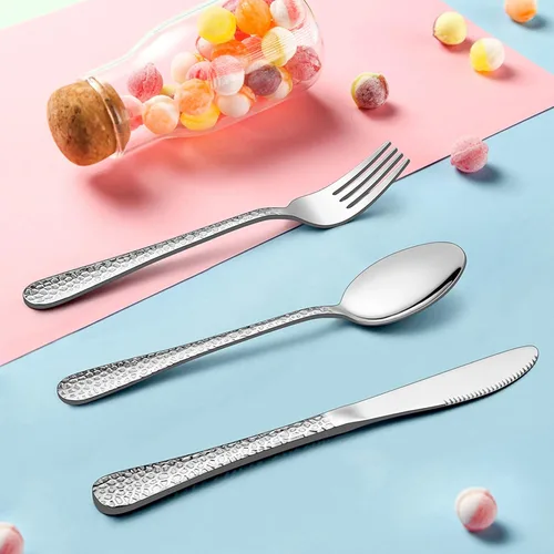 Miniatura 5 de LIANYU Juego de cubiertos de 12 piezas para niños, cubiertos martillados de acero inoxidable, vajilla para niños, incluye cuchillos, tenedores