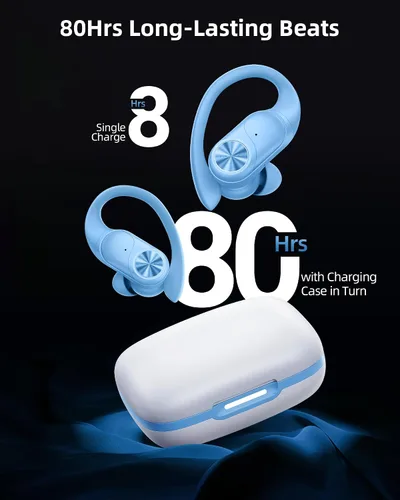 Miniatura 2 de PocBuds - Auriculares Bluetooth inalámbricos con 80 horas de reproducción, estuche de carga inalámbrica, pantalla digital, auriculares deportivos