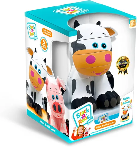 Miniatura 5 de Stack-a-Roos Baby Cow por Salus Brands - Juguete apilable de animales, juguete educativo de aprendizaje temprano para bebés y niños pequeños, a Cerdo