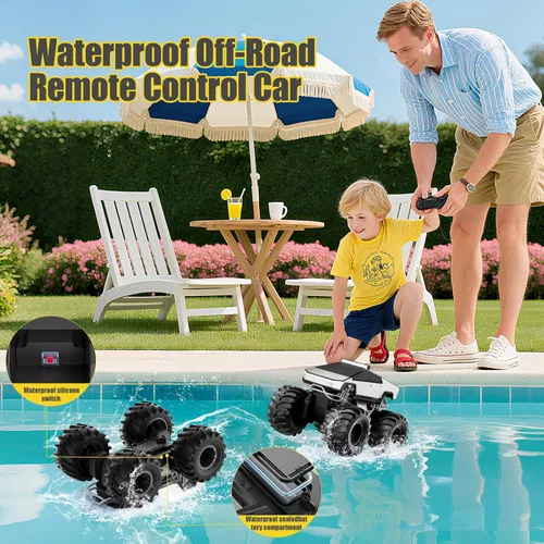 Miniatura 6 de Coche de control remoto, 1:18 coches RC anfibios, camioneta todoterreno 4WD para todo tipo de terreno, camión cibernético impermeable de 2.4GHz