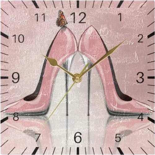 Miniatura 5 de ALAZA Zapatos de tacón alto de mariposa de 7.9 pulgadas, reloj de pared cuadrado, funciona con pilas, sin tictac, cuarzo silencioso para cocina