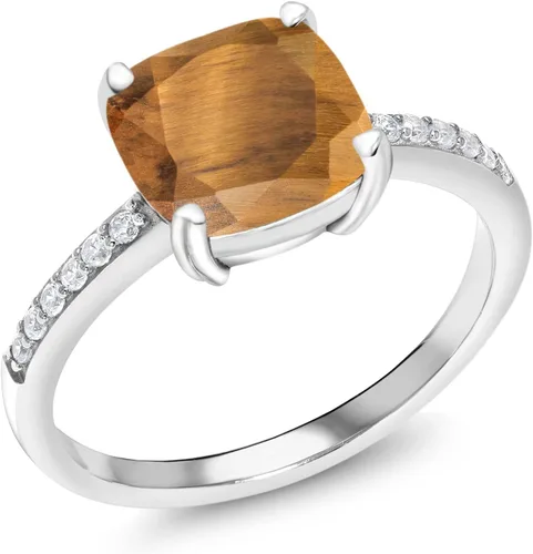 Miniatura 10 de Gem Stone King Anillo de compromiso de plata de ley 925 con piedra preciosa de corte cojín de 0.315 in Anillo de compromiso de aniversario de boda