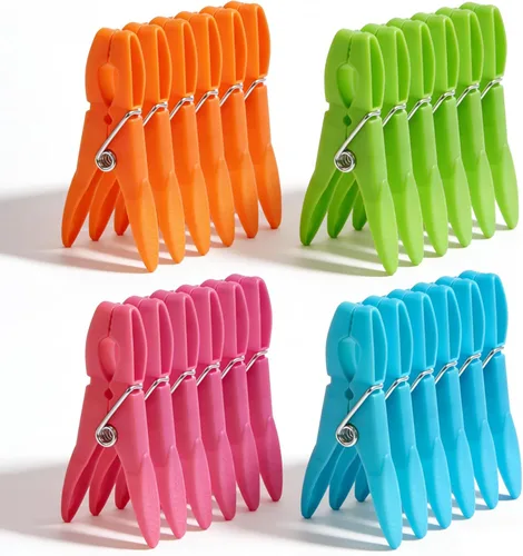 Pinzas de plástico coloridas, pinzas de ropa resistentes con resortes, juego de pasadores de ropa de secado al aire (paquete de 24)