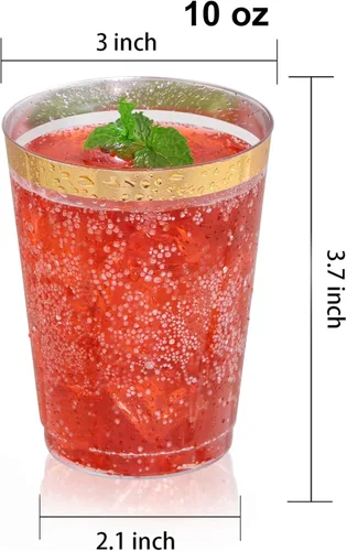 Miniatura 2 de DaYammi Paquete de 200 vasos de plástico dorados de 10 onzas, vasos de vino desechables con borde dorado, vasos de vino desechables de lujo, vasos