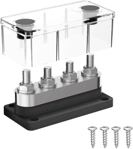 Miniatura 8 de Barra de bus de 150 A, bloque de distribución de energía resistente de 12 V, 4 x 5/16 pulgadas (M8), bloque de terminales de barra de autobús marino
