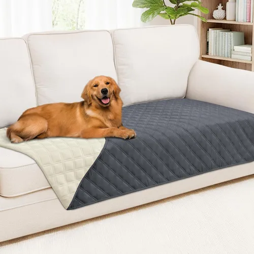 Miniatura 107 de Smiry Funda impermeable para cama de mascota, suave y lavable, para muebles, cama, sofá, reversible, a cuadros (30 x 53 pulgadas, color beige/beige)