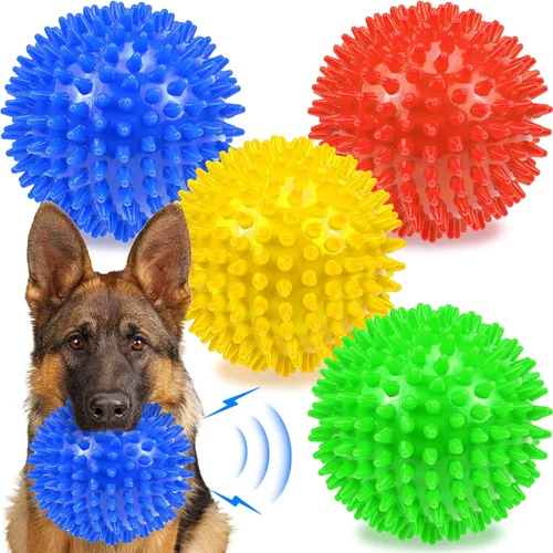 Pelotas para Perros de 4.5" Juguetes Chirriantes para Perros Pelota con Púas para Masticadores Agresivos de Servicio Pesado Dentición Perros Grandes
