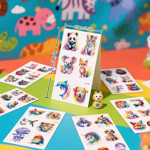 Miniatura 2 de Tatuajes Temporales para Niños - 60 PCS Tatuajes Temporales de Animales para Niños, Niñas y Bebés, Impermeables, Lindas Calcomanías de Tatuajes