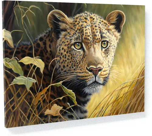 Miniatura 27 de Sense Canvas Arte en lienzo con retrato de leopardo verde 2 – Decoración del hogar para pared, póster grande 40 x 30 / 0.75 pulgadas