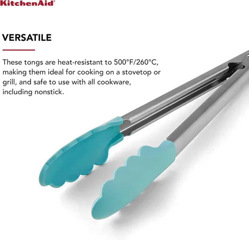 Miniatura 2 de KitchenAid Pinzas de acero inoxidable con punta de silicona, 12 pulgadas, Aqua Sky aguamarina (Aqua Sky)