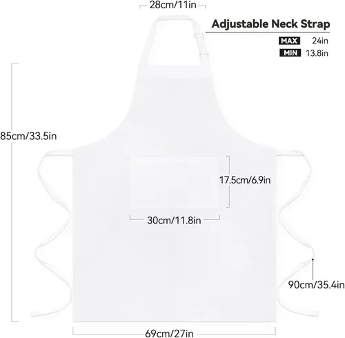 Miniatura 2 de NLUS Paquete de 2 delantales blancos con 2 bolsillos para mujeres y hombres, delantales de cocina con bolsillos, delantales de chef para hornear