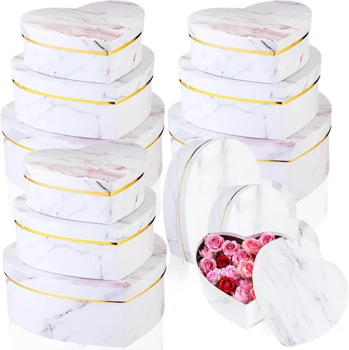 Kosiz 12 cajas en forma de corazón para el día de San Valentín, caja de regalo de mármol anidable con tapas para arreglos florales, regalos de Blanco