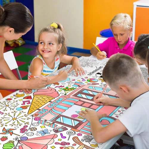 Miniatura 4 de Gatherfun Póster Gigante para Colorear para Pared de Aula - Versátil 31.5 x 72 Pulgadas Póster de Actividad de VERANO/Cubierta de Mesa, Fiestas