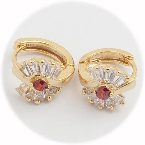 Nuevo amarillo chapado en oro rojo profundo y claro Baguette CZ Huggie Hoop Pendientes elegantes lindos únicos impresionantes Pretty jewerly