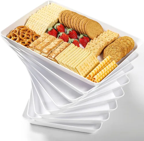 Juego de 8 bandejas grandes de 40 x 28 centímetros para servir, bandejas reutilizables de plástico para galletas, aperitivos, charcutería,
