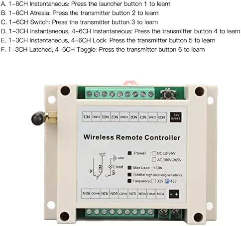 Miniatura 4 de 6CH 433MHz Control remoto para hogar inteligente, interruptor de luz LED programable con amplio rango de voltaje, compatible con iluminación