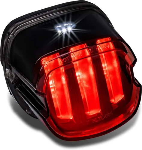 Luz trasera LED TRUE MODS para Harley Davidson - Ensamblaje de lámpara de parada roja cuadrada con diseño de garra y licencia en la parte superior,
