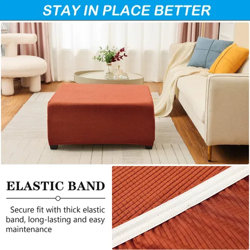 Miniatura 4 de OBCREAT Fundas otomanas, funda otomana de jacquard elástico, suave y gruesa, plegable, funda de almacenamiento rectangular para reposapiés con parte