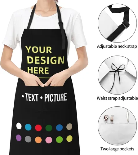 Miniatura 3 de Delantales personalizados personalizados para cocinar, hornear, barbacoa, diseño con tu nombre de imagen, logotipo, para mujeres y hombres