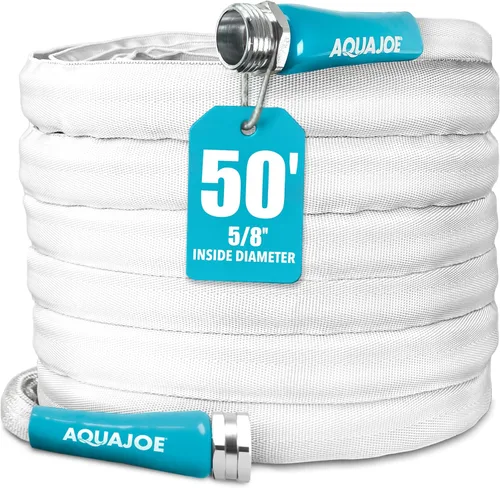 Aqua Joe AJFJH50-58-RV - Manguera de agua para autocaravana con chaqueta flexible de fibra de grado marino, 50 pies, herramienta de riego