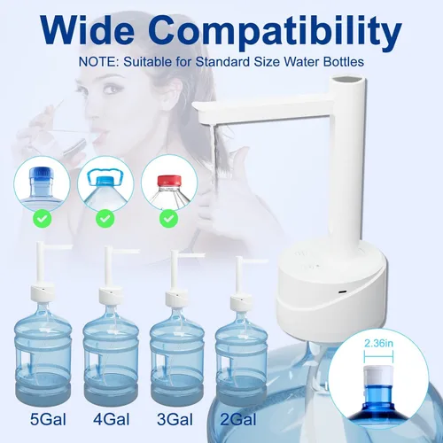 Miniatura 5 de Dispensador de botellas de agua eléctrica de escritorio de doble uso, de 5 galones, carga USB tipo C, bomba automática de botella de agua potable