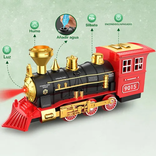 Miniatura 2 de Hot Bee Juego de tren – Juguetes de tren para niños con humo, luces y sonido, pistas, tren de juguete con locomotora de vapor, coches de carga
