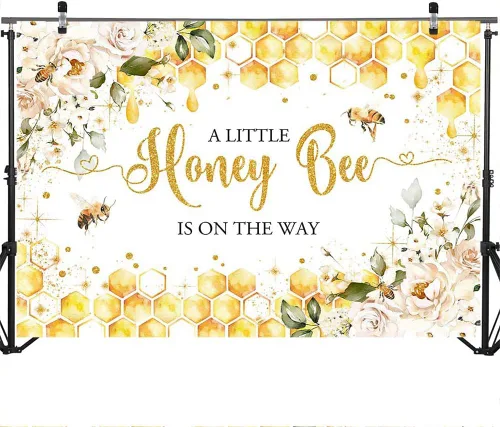 Miniatura 3 de Mocsicka Telón de fondo de abeja para baby shower, decoración de fiesta temática de abeja de miel, decoración floral de abejorro dulce, decoración