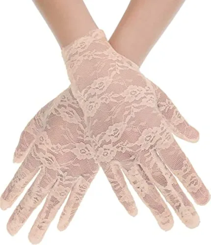 SATINIOR Guantes de encaje para mujer, para boda, fiesta de té, guantes cortos de encaje de cortesía para cenas, fiestas de cosplay, noche