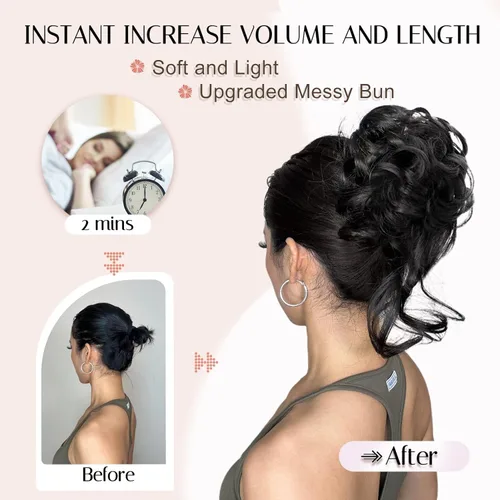 Miniatura 3 de Extensiones de cabello con clip de pinza para el cabello de moño, accesorios para el cabello para mujer, extensiones de cabello rizado