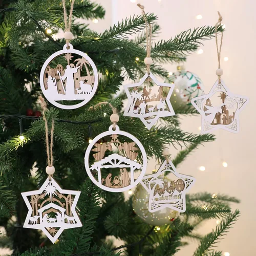Miniatura 2 de Juego de 18 piezas de adornos de belén para árbol de Navidad, adorno de escena de natividad de madera, regalo religioso para decoración navideña