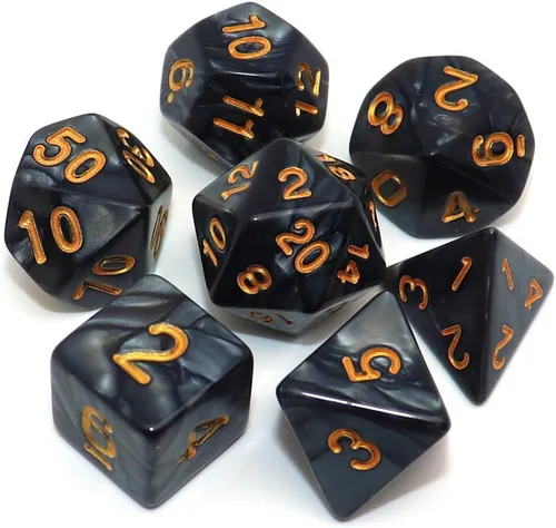 Miniatura 7 de DND - Juego de dados de nebulosa negra mezcla azul oscuro para Dungeon and Dragons D&D RPG juegos de rol, 7 dados poliédricos con bolsa de dados