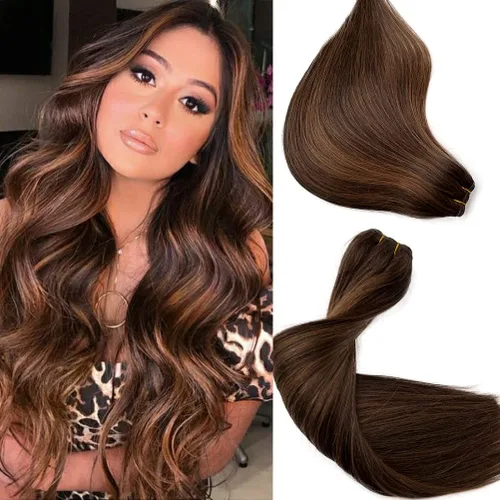 Miniatura 13 de Extensiones de cabello humano real con trama cosida, atadas a mano, color rubio ceniza a rubio con reflejos, extensiones cosidas con trama